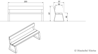 Campus - Benk m/rygg - dybde 39 cm utvidelsemodul. 